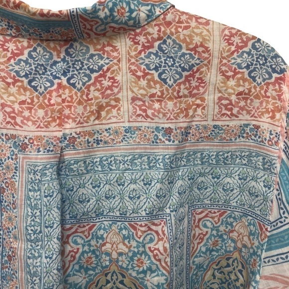 Chico’s Linen Coastal Tile Pastel Paisley Long Sleeve Blouse Chico 2 Women’s 12 - Picture 9 of 15